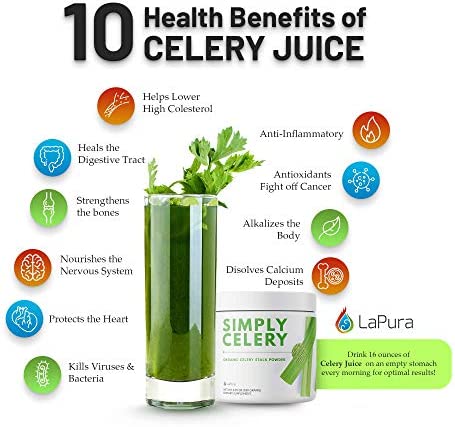 LaPura Organic Celery Powder Detox Cleanse - Fresh Celery Juice Powder to Support Gut Health & Naturally Detox - Cleanse & Detoxify, Antioxidant Just Celery Organic 30 Servings, 4.4 Ounce (Pack of 1)