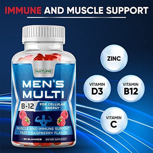Multivitamin Gummies for Men Extra Strength Immune Support - Natural Complete Daily Gummy Vitamin Supplement - Vegetarian Multi with Vitamins A, C, E, B6, B12, 60 Gummies