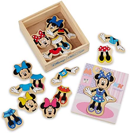 Melissa & Doug Disney Minnie Mouse Mix and Match Dress-Up Wooden Play Set (18 pcs) - Minnie Mouse Toys For Disney Fans, Minnie Mouse Fashion Puzzle Toy, Travel Toys For Kids Ages 3+