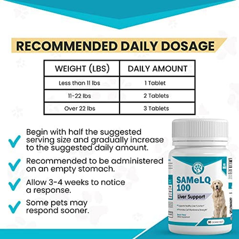 SAMeLQ 100, Liver Support for Dogs, SAM e Chewable Hepatic Support for Dogs, Promotes Cell Membrane Strength, Bacon Flavor (30 Count)