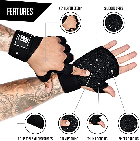 RIMSports Ventilated Weight Lifting Gloves with Wrist Support , Full Palm Protection Workout Gloves with Extra Grip, Great for Pull Ups, Cross Training, Fitness, WODs & Weightlifting for Men & Women