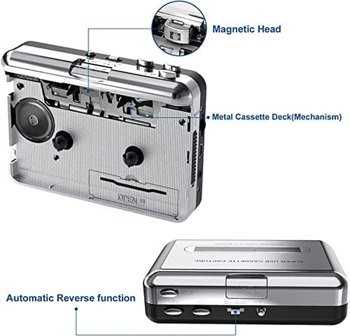 DigitNowCassette Tape To MP3 CD Converter Via USB,Portable USB Cassette Tape Player Capture MP3 Audio Music,Compatible With Laptop and Personal Computer,Convert Walkman Tape Cassette To MP3 Format