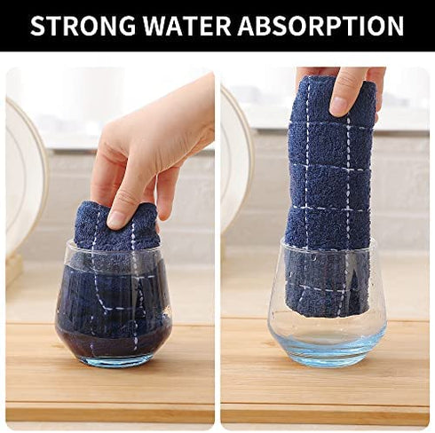 Homaxy 100% Cotton Terry Kitchen Towels(Navy Blue, 13 x 28 inches), Checkered Designed, Soft and Super Absorbent Dish Towels, 4 Pack
