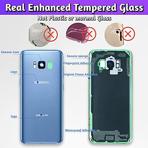 LUVSS Rear Glass for Samsung Galaxy S8 SM-G950 Back Glass Panel Replacement + Camera Glass Cover Case Housing + Repair Manual DIY Tools Kit (Black)