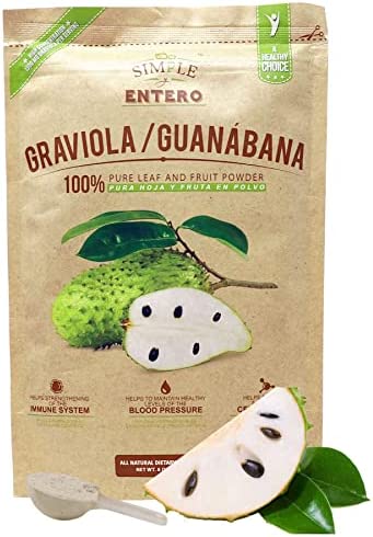 Simple y Entero Graviola / Guanabana, 100% Pure Leaf Powder, Helps You Boost Your Immune System, Vegan, 8 Oz, Bag