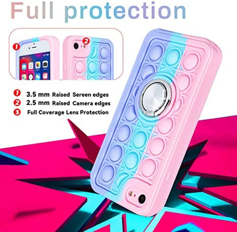 Joyleop Color Bubble Case for iPhone SE 2022/2020/7/8 Fidget Design Unique Silicone Cute Fun Cover Girly Fashion Girls Boys Kids Cases,Kawaii with Metal Ring Buckle for iPhone SE 2022/2020/7/8 4.7"