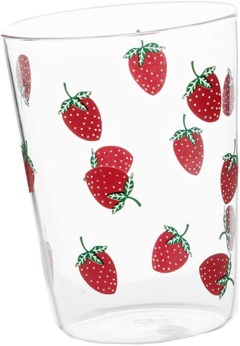 Hemoton 350ml Glass Cup Strawberry Pattern Drinking Cup Clear Glass Tea Cup Heat-proof Water Cup for Home Office (Red)