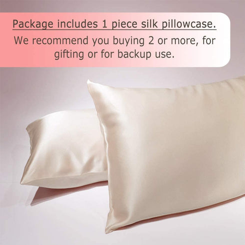 Ravmix 100% Silk Pillowcase for Hair and Skin with Hidden Zipper, Both Sides 21Momme Mulberry Silk, 1PCS, Standard Size 20—26inches, Beige