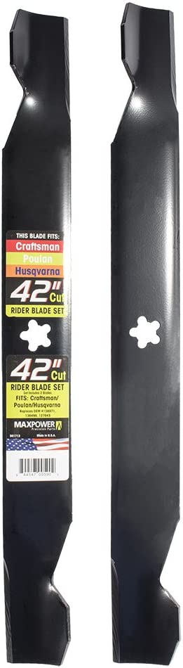 MaxPower 561713B 2-Blade Set for 42" Cut Poulan/Husqvarna/Craftsman Replaces 138498, 138971, 138971X431, 532138971, 53-21278-43, 53-21384-98, Black