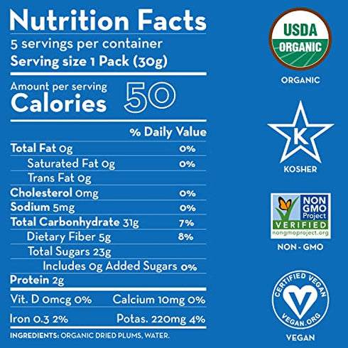 ORGANIC Prunes - Sunny Fruit - (5) 1.06oz Portion Packs per Bag | Purely Dried Plums - NO Added Sugars, Sulfurs or Preservatives | NON-GMO, VEGAN & HALAL
