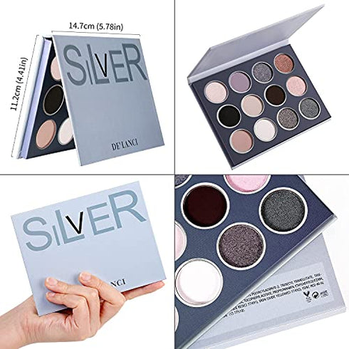 DE'LANCI Smokey Grey Goth Black Eyeshadow Palette, Pigmented Velvety Matte Shimmer Neutral Silver Eyeshadow Pallet,Long-Lasting Natural Nude Brown Dark Small Makeup Palette Eye Shadow, Cruelty Free…