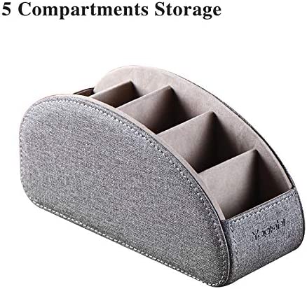 TV Remote Control Holder with 5 Compartments,Pu Leather Remote Caddy/Box/Tray Bedside Table Desk Storage Organizer for DVD, Blu-Ray, Media Player, Heater Controllers and Cosmetics Office Supplies