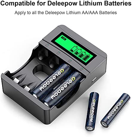 Deleepow 4 Bay Rapid Smart LCD USB AA Battery Charger for AA AAA Lithium Rechargeable Batteries