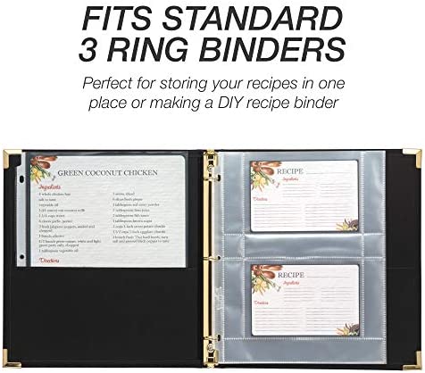Samsill Recipe Card Page Protectors for 8.5 x 11 Recipe Binder, 4 x 6 Pockets, 2 Pockets, 50 Count, Recipe Book Pocket Page Refill Sheets, Side Margin Loading, for 8.5 x 11 Standard 3 Ring Binders