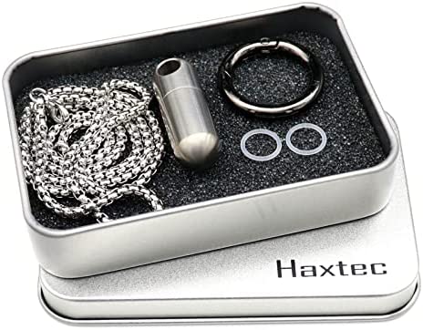 Haxtec Small Pill Box Titanium Mini Pill Case W/ 24" Rolo Chain Necklace Tiny Pill Fob for Men Waterproof Pill Holder Emergency Aspirin & Nitro Pill Container