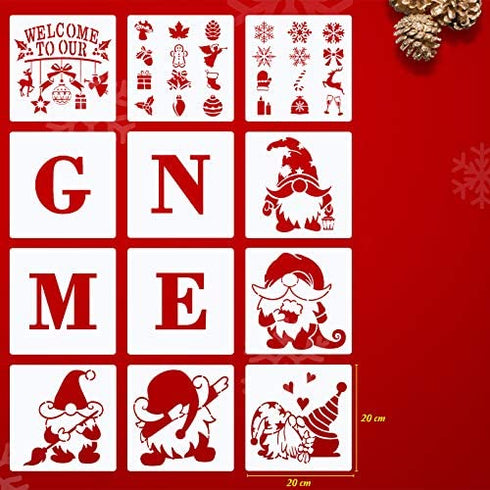 12 Pieces Gnome Stencil Letter Stencils for Painting on Wood Porch Welcome Sign Stencils Home Sign Stencil Template for Front Door Rustic Home Porch DIY Decor (8 x 8 Inches)