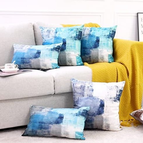 Alricc Set of 2 Turquoise and Grey Art Artwork Contemporary Decorative Gray Home Decorative Throw Pillow Covers Cushion Covers for Bedroom Sofa Living Room 18X18 Inches