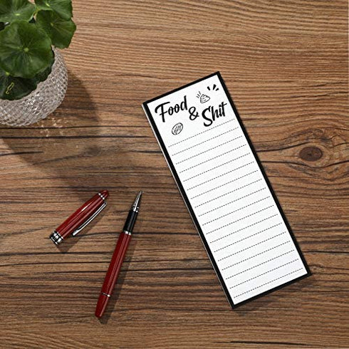 Magnetic List Notepad Funny Grocery List Pad Magnet Refrigerator Notepad with Fridge Pen Holder Magnetic Faux Leather Marker Pouch for Refrigerator, to Do Lists (Black, White,Simple Style)
