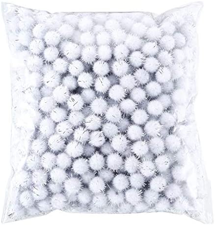 Hestya 500 Pieces 0.5 Inch Christmas Pompoms Glitter Pom Poms for Craft Making and Hobby Supplies (White)