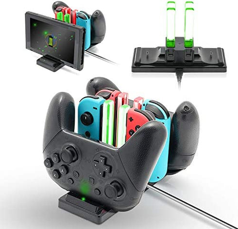 Controller Charger Dock for Nintendo Switch, 6 in 1 Charging Station for Nintendo Switch Joy-Con Controllers and Pro Controllers Black