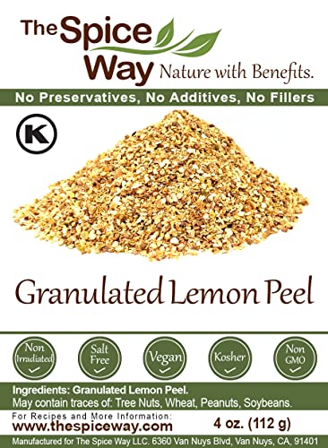 The Spice Way Lemon Peel - Granules ( 4 oz ) zest and rind without any preservatives. Great for cooking, baking and tea.
