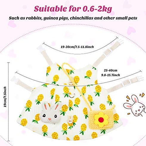 2 Sets Pet Rabbit Bunny Dress Bunny Easter Costume with Leash Hat Mini Bag Harness Leash Small Animals Accessory for Rabbit Hedgehog Ferret Guinea Pigs Piggies Squirrel (Pineapple and Cherry)