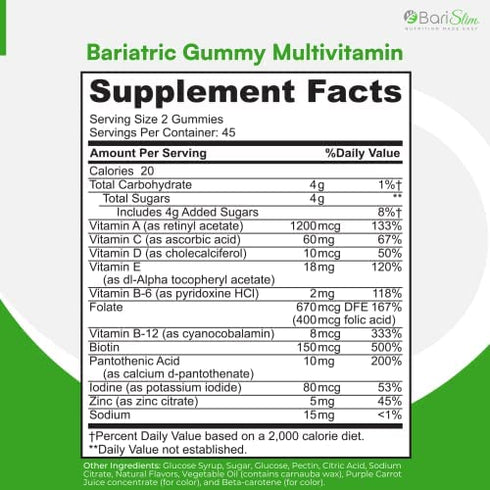 BariSlim Bariatric Chewable Multivitamin Gummies– Specially Formulated Gummy Vitamin for Patients After Weight Loss Surgery - Easy Digestion & Maximum Absorption| 90 Fruit Chews
