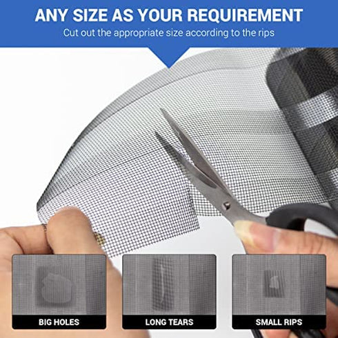 Window Screen Repair Kit Tape: 4inx10FT Screen Patch Repair Kit, Well Ventilated, Strong Adhesive Fiberglass Covering Mesh Tape for Window Door Tears Holes (Black)