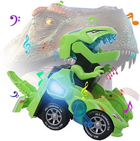 HUWAIREN Toys for 3-6 Year Old Boys Transforming Car Toys with LED Light and Music Dinosaur Toy Birthday Gifts for 4 5 6 7 Year Old Boy (Green)