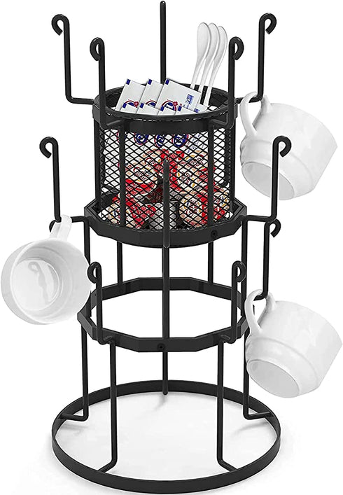 Coffee Mug Holder, Auledio 3 Tier Mug Tree Stand for Counter, Metal Tea Cup Rack Holder Tabletop Mug display Rack, Holds 15 Mugs, Black