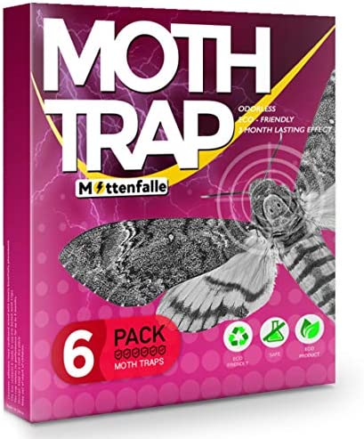 Mottenfalle Clothes Moth Traps 6-Pack - Prime Safe Non-Toxic Eco-Friendly Moth Traps with Pheromones Sticky Adhesive Tool for Wool Closet Carpet - with no Pesticides and Insecticides (Red)