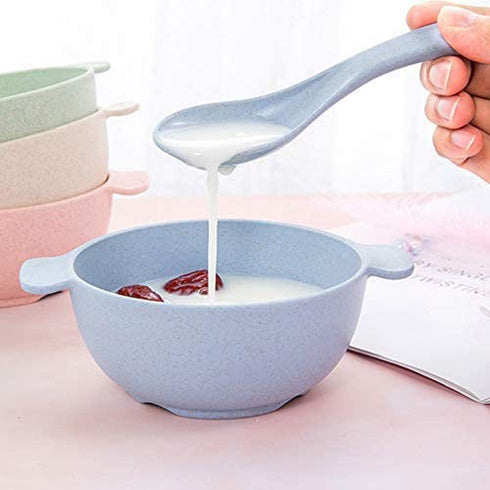 shopwithgreen Unbreakable Kids Bowls -Microwave Dishwasher Safe- Wheat Straw Snack Bowl Sets for Kids/Toddler/Children/Baby Feeding - 4 Bowls and 4 Spoons, Lightweight and Durable (Small)
