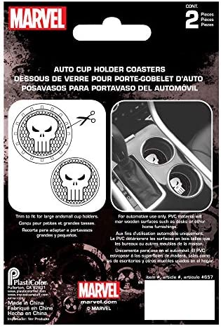 Plasticolor 000657R01 Marvel Punisher Auto Car Truck SUV Cup Holder Coaster 2-Pack , BLACK