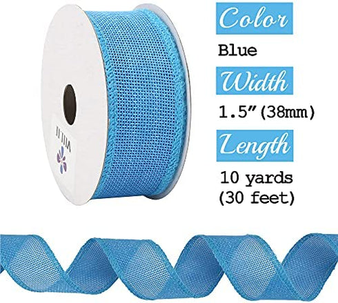Midi Ribbon Sky Blue Wired Ribbon 1.5 Inch Wired Edge Blue Burlap Roll Blue Ribbon Nautical Blue Ribbon for Summer Crafts, Wreath, Gift Wrapping, Garland, Bows Making, Swag, Home Decor (10 Yards)