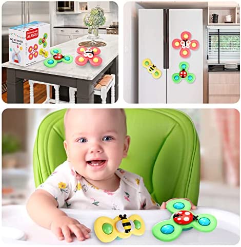 3PCS Suction cup spinner toys for 1 2 Year old boys|Spinning top baby toys 12-18 months|First birthday baby gifts for 1 Year old girls|Sensory toys for toddlers 1-3