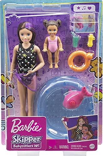 Barbie Skipper Babysitters Inc. Dolls & Playset with Babysitting Skipper Doll, Toddler Small Doll with Color-Change Swimsuit, Kiddie Pool, Whale Squirt Toy & Accessories for Kids 3 to 7 Years Old