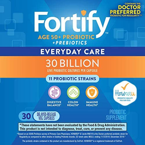 Nature’s Way Fortify 50+ Probiotic, 30 Billion Live Cultures, 10 Strains, Prebiotics, 30 Capsules