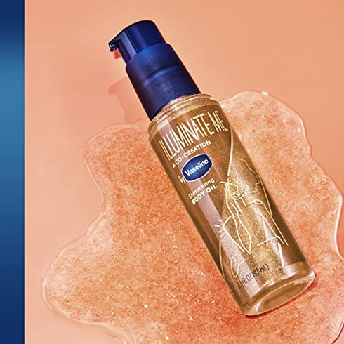 Vaseline Illuminate Me Shimmering Body Oil Created for Melanin Rich Skin Body Oil Illuminates Skin with Finishing Touch of Shimmer for Glowing Skin 3.3 oz