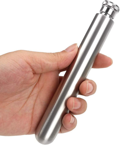 MOTZU 2 oz Hip Stainless Steel Flask & Funnel Set, Mini Portable Tubed Pocket Wine Whiskey Flask, Easy Pour Funnel is Included
