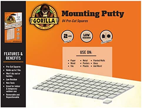 Gorilla Removable Mounting Putty, 84 Pre-cut Squares, Off White (Pack of 3)