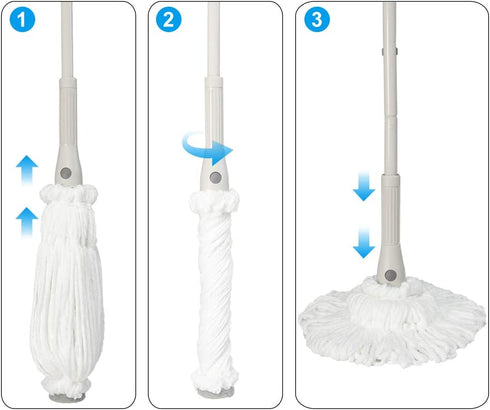 JEHONN Mop for Floor Cleaning Microfiber Twist Tornado Mop Dust Mop with Wringer Self-Wringing Metal with 2 Washable Replacements 51 Inches