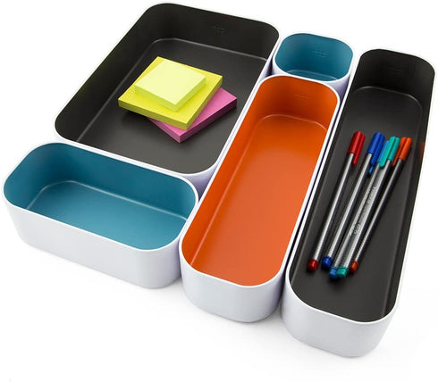 Three By Three Seattle Drawer Organizer Pack of 5, 2", Gray/Sky Blue/Orange (52290)