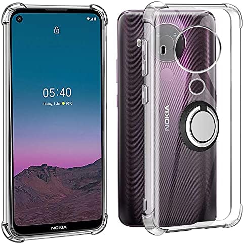 for Nokia 5.4 Case, Nokia 3.4 Case with Tempered Glass Screen Protector Clear Soft Shockproof Protective Phone Case Cover with 360 Degree Rotating Holder Kickstand for Nokia 5.4 / Nokia 3.4,Clear