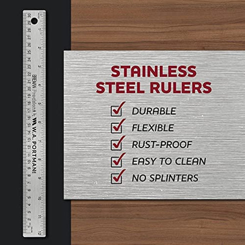 Breman Precision Metal Ruler 15 Inch - Stainless Steel Cork Back Metal Ruler - Premium Steel Straight Edge 15 inch Metal Ruler - Flexible Stainless Steel Ruler - Imperial and Metric Ruler