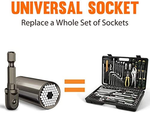 Universal Socket Tool Gift for Men, Super Grip Socket Set Fits Standard 1/4''-3/4'' with Multi-Function Power Drill Adapter, Christmas Stocking Stuffers for Men Him Dad Husband Boyfriend Her (Black*1)