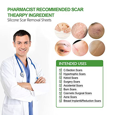 Silicone Scar Sheets, Professional Removal Sheets for Keloid Bump Scars, Surgical Scar, Burn Scars, Acne Scars, Tummy Tuck Post Surgery Supplies, Soft Long Strips 1.6"¡Á3", 10 Sheets