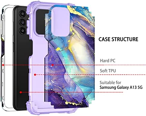 Rancase for Galaxy A13 5G Case,Three Layer Heavy Duty Shockproof Protection Hard Plastic Bumper +Soft Silicone Rubber Protective Case for Samsung Galaxy A13 5G,Purple