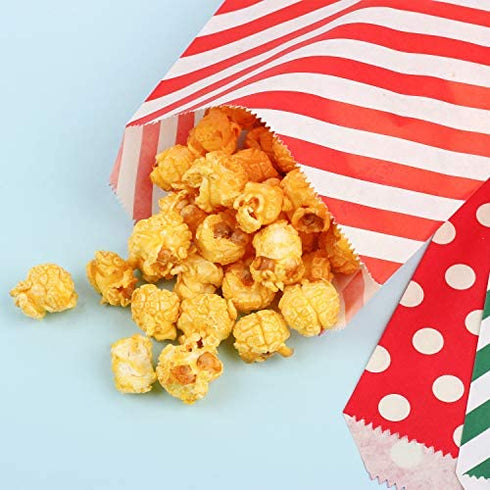 Kolewo4ever 100 pieces Christmas Treat Bags Christmas Goodies Bags, Kraft Holiday Gift Bags Red Green Candy Buffet Paper Bags Xmas Holiday Party Favor Goody Bags