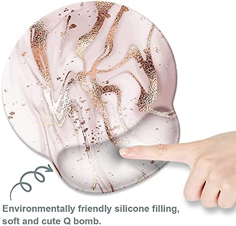 Goodsprout Rose Gold Marble Mouse Pad with Wrist Rest Support,Cute Custom Gaming Made Non Slip Rubber Base Mousepad, Ergonomic Mouse Wrist Rest Pad Computer Laptop (Rose Gold Marble), 250mmx230mmx5mm