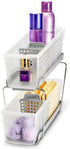 madesmart 2-Tier Organizer Bath Collection Slide-out Baskets with Handles, Space Saving, Multi-purpose Storage & BPA-Free, Mini, Frost-With Dividers